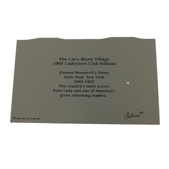 Cat's Meow Village Eleanor Roosevelt Hyde Park New York Signed Faline 95 - Picture 2 of 8